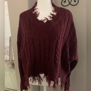 XL Rewind Fringed Burgundy Sweater Preloved